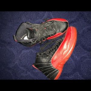 USED-Air Jordan bred 12s in black and red/ used